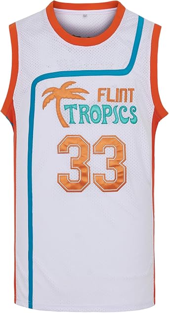 Mens Flint Tropics Jersey #33 Jackie Moon #7 Coffee Black Semi Pro Moive Shirts 90s Hip Hop Clothes for Party