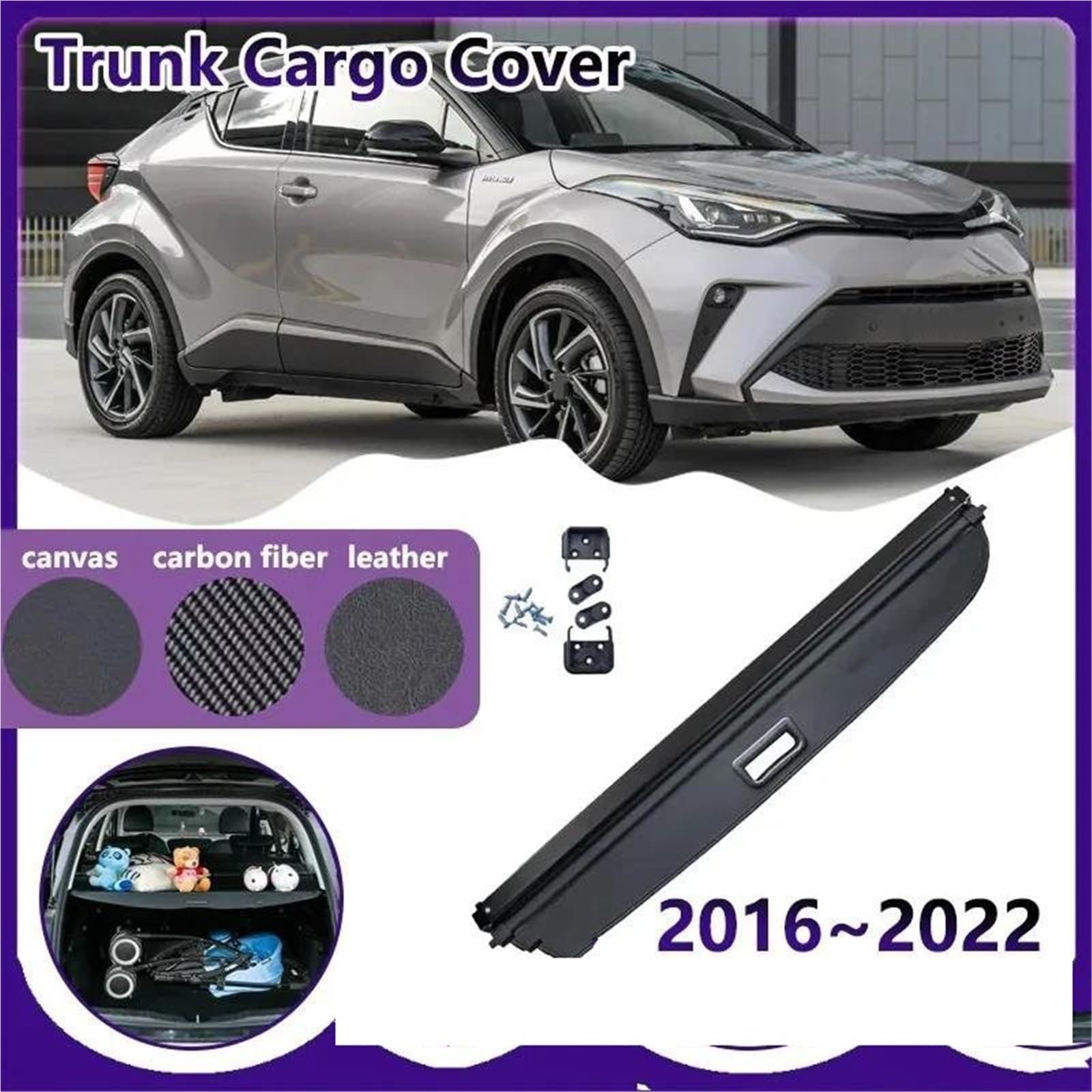 Générique Cache-Bagages Rideau De Coffre Voiture pour Toyota pour CHR pour IZOA 2016~2022 Couverture Chargement Sécurité Tapis Plateau Arrière pour Bagages ction Sécurité Rideau Séparation | Cuir