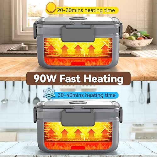 Miniatura 2 de Lonchera eléctrica con calefacción para hombres, 3 litros, calentador de alimentos portátil de doble capa para automóvil, camión, 90 W, lonchera