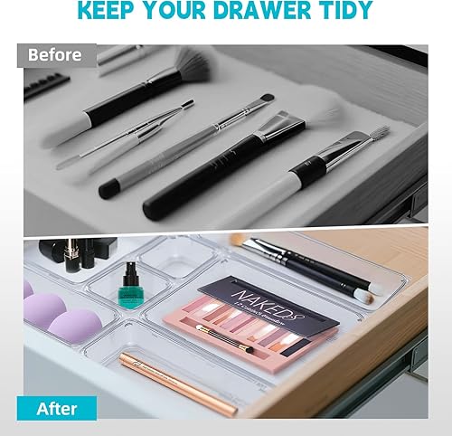 Miniatura 2 de Juego de organizadores de cajones de plástico transparente, paquete de 16 bandejas organizadoras versátiles de 5 tamaños y contenedores de