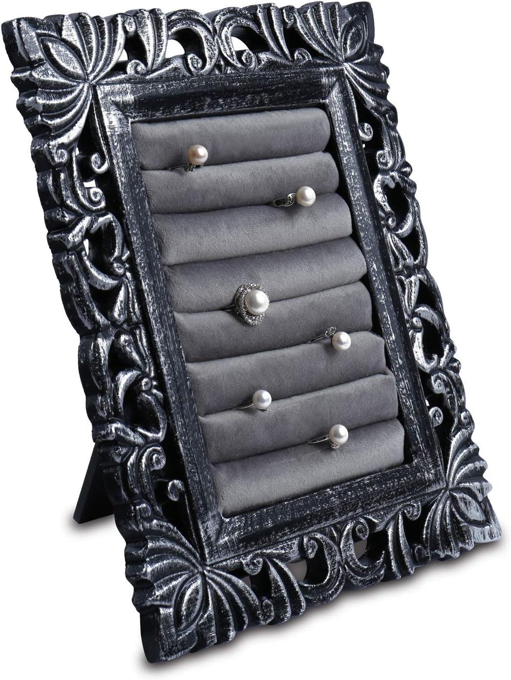 Ikee Design Antique Wooden Table Top Ring Display Storage Organizer Holder Stand