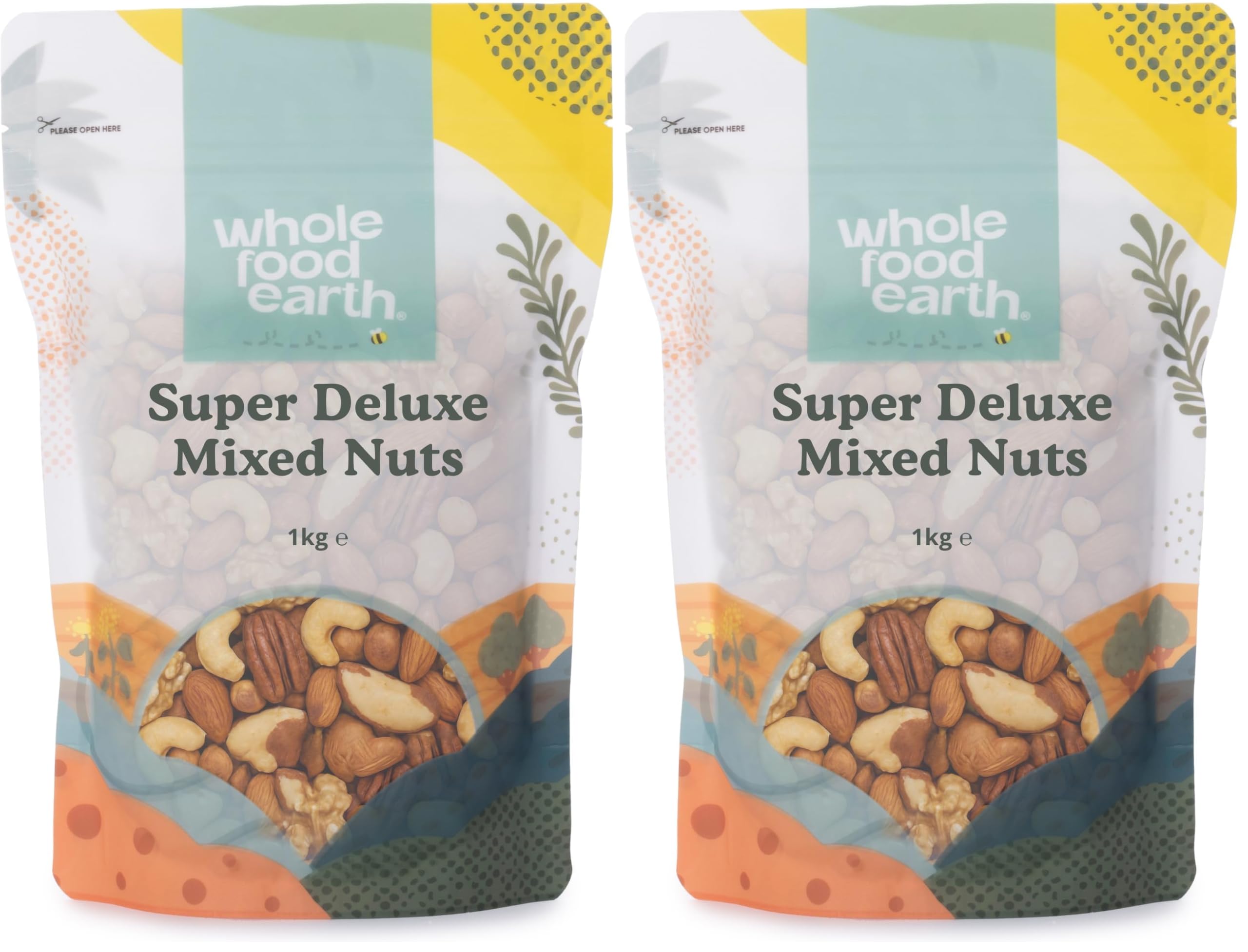 Wholefood Earth® Super Deluxe Nussmischung – 1 kg | Premium Nussmix | Ballaststoffreich, Proteinquelle, Gentechnikfrei (Packung mit 2)