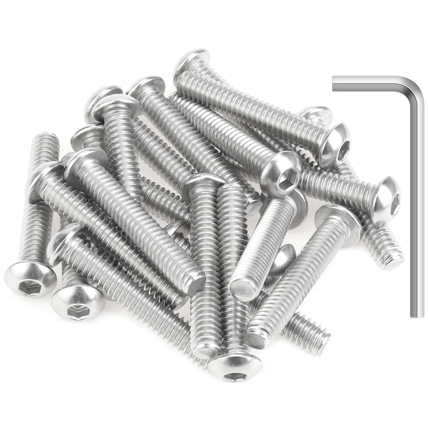 30 Pieces 1/4-20 x 1-1/2" Button Head Socket Cap Screws Bolts, HELIFOUNER 304 Stainless Steel (18-8) Screws, Bright Finish, Fully Threaded