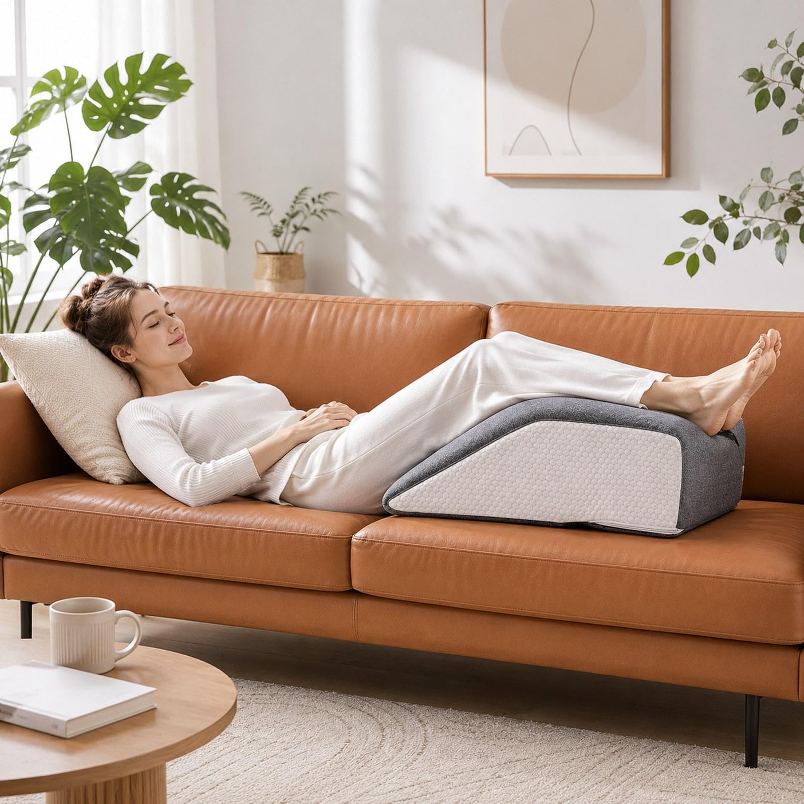 Cojín de cuña para piernas para soporte de rodilla, diseño ergonómico, espuma de poliéster ideal para dormir, leer, relajarse en la cama