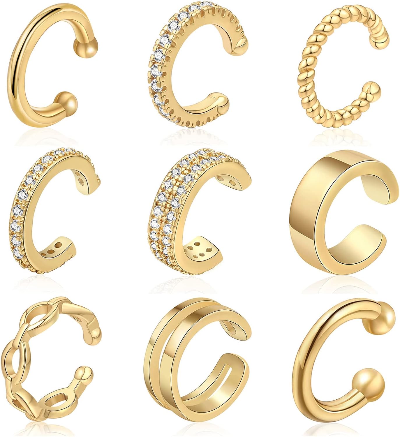 9Pcs Ear Cuff 14K Gold Plated Ear Cuffs for Women Non Piercing Cartilage Cuff Earrings Ear Clips Jewelry