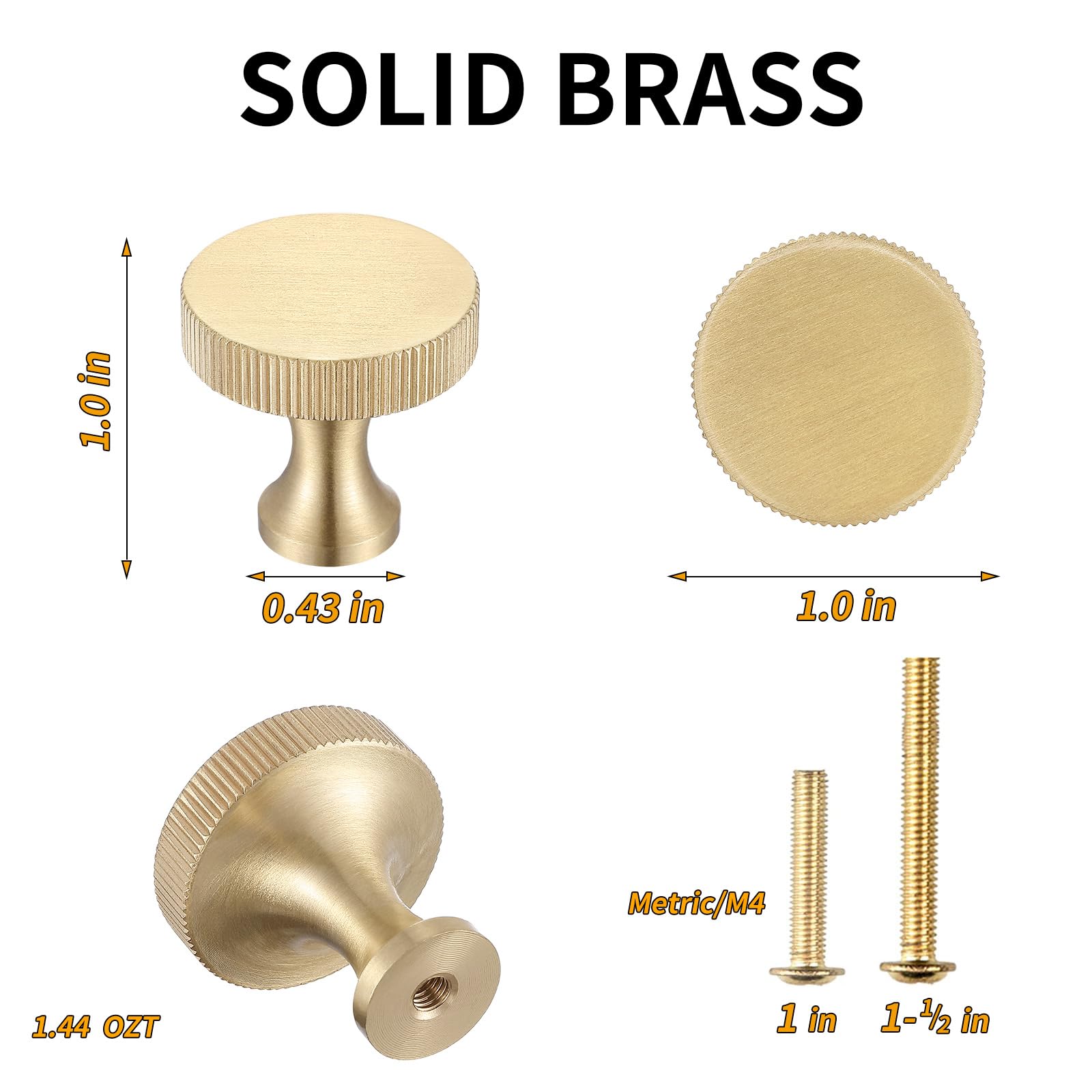 Guank 6 Pack Pinion Solid Brass Knobs,Brushed Handles Brass Cabinet Solid Round Dresser Drawer Knobs and Pulls Simple Decorative Kitchen Cabinet Door Handles(1.