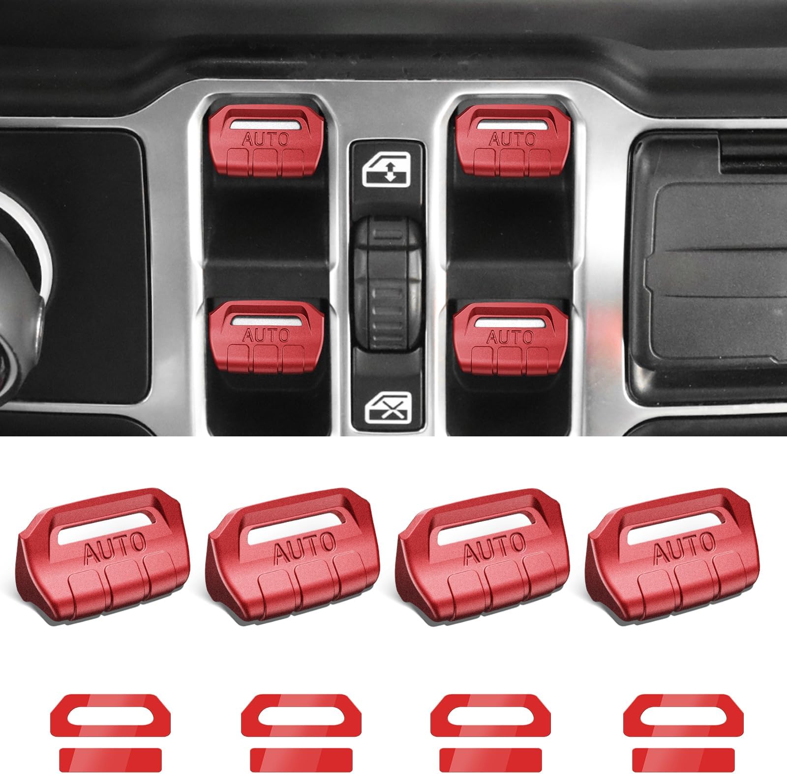 Fits for JL Jeep Upgrade Window Switch Button Cover 4 PCS Compatible with Jeep Wrangler JL JLU 2026-2023 2022 2021 2020 2019 2018&Gladiator JT 2020-2026 Interior Accessories (Matte Metallic Red)