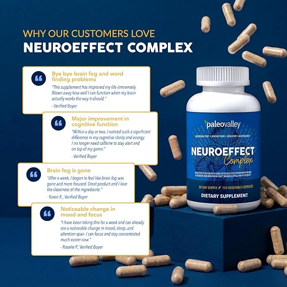 Paleovalley NeuroEffect - Neuro Mushroom Coffee Nutritional Supplement for Focus, Memory, and Energy Support - 28-Day Supply - 8 Full Spectrum Mushroom and Whole Coffee Fruit Extracts