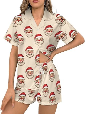 Womens Pajama Set 2 Piece Loungewear Soft Satin Short Sleeve Sleepwear with Pockets XS-5XL