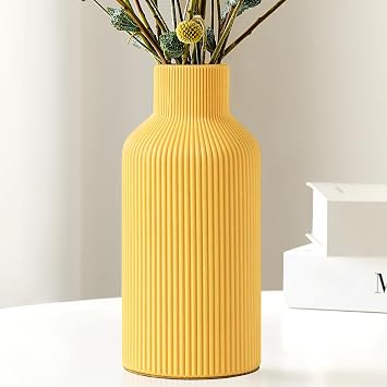 Mfacoy Ceramic Flower Vase, Minimalist Decor, Modern Home Decorative Vase, Small Pampas Grass Vases for Kitchen Bedroom Office Living Room Bathroom Shelf Centerpiece Table Decorations Yellow
