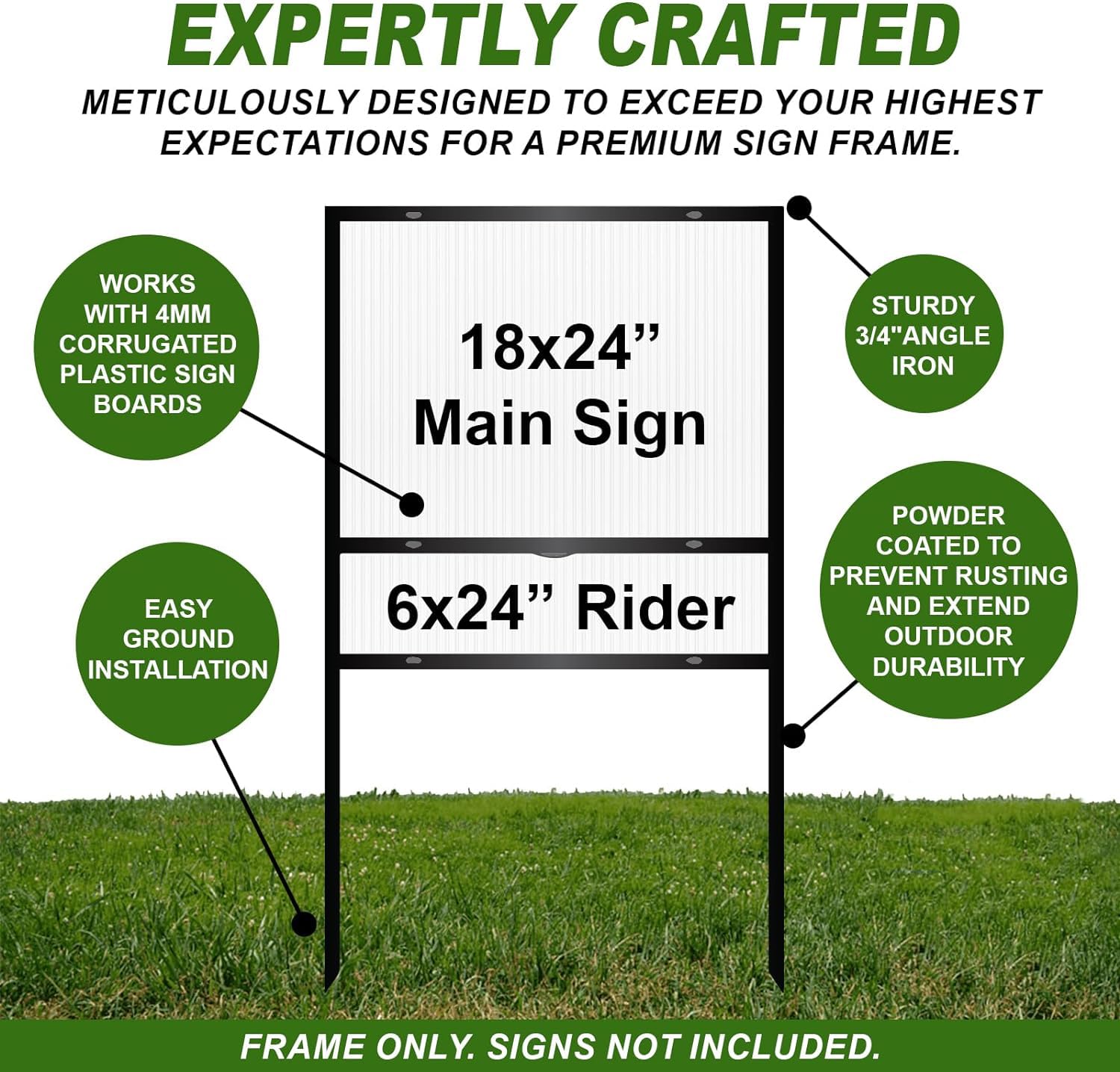 BINGLE Real Estate Iron Sign Frame w/Rider Slot SignStand Pro Iron H-Frame Yard Stakes 18x24