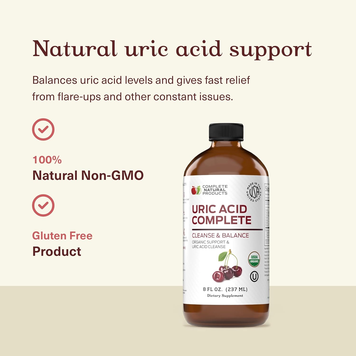 Complete Natural Products Uric Acid Complete - 8oz Liquid Supplement to Support Uric Acid Cleanse, Kidney Health & Circulation with Apple Cider Vinegar, Tart Cherry, & Beet Root. - Image 5