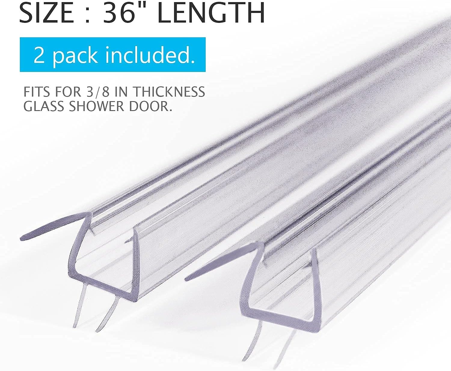 2 X Frameless Shower Door Bottom Seal Sweep Stirp 36 Inch Long,Clear (for 3/8" Glass)