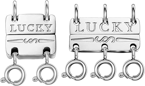 Miniatura 21 de OHINGLT Separador de cierres de capas para collar de la suerte, apilable, chapado en oro de 14 quilates y plata, múltiples cierres de collar