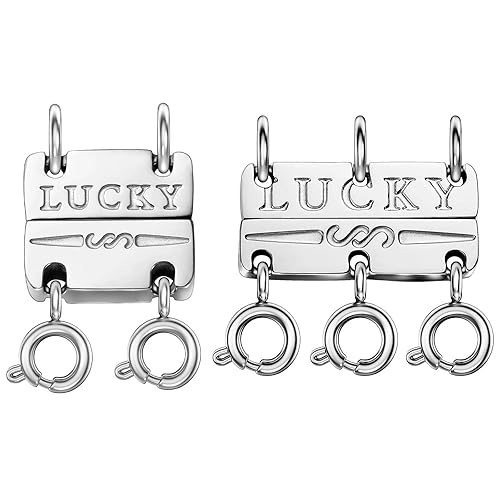 OHINGLT Lucky Necklace Layering Clasps Separator for Stackable,14K Gold and Silver Plated Multiple Necklace Clasps for Women - Two Double-Silver and Triple-Silver