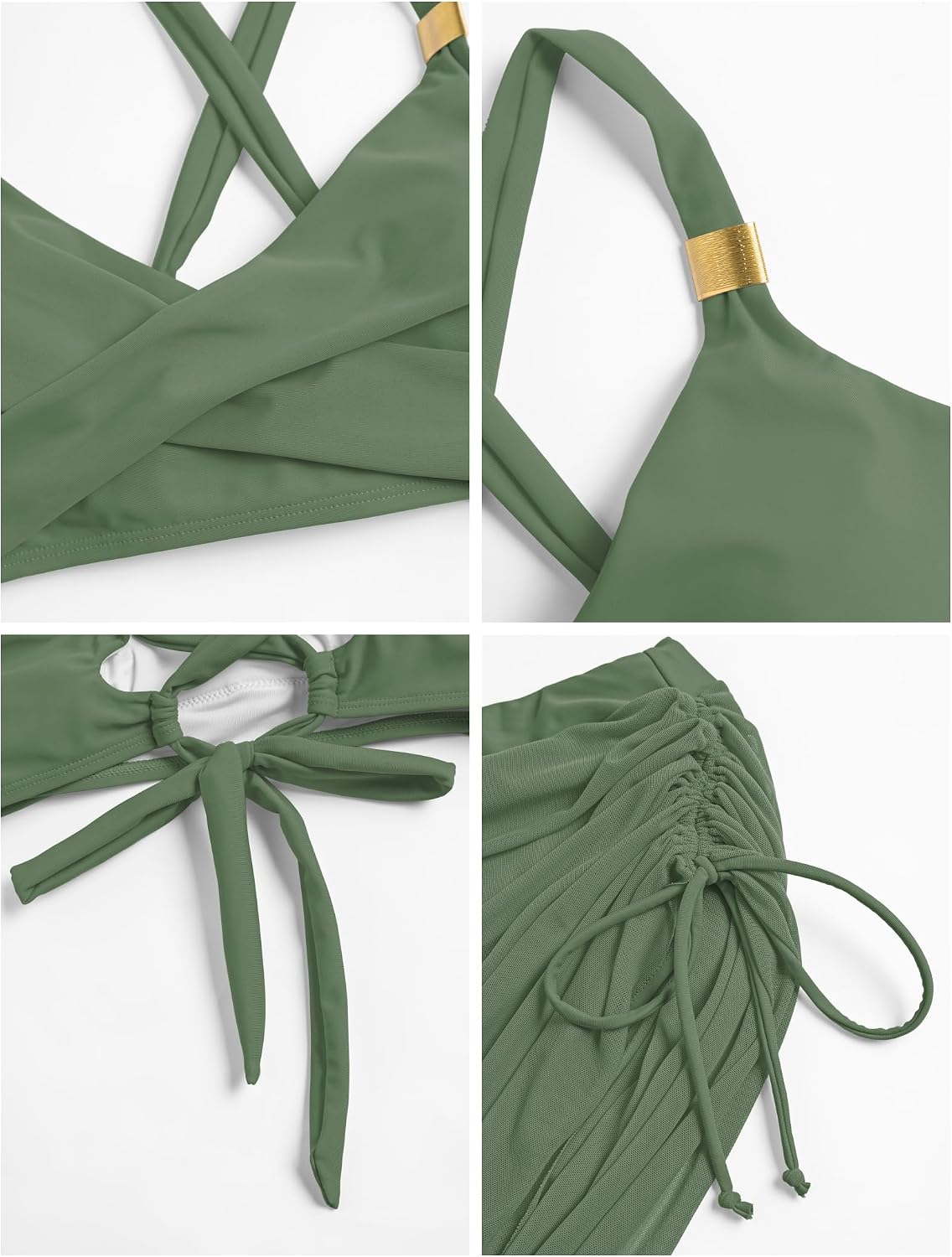ZAFUL Womens High Waisted Swimsuits Metal Tummy Control Twist Bikini Sets Sarong Wraps Drawstring with Adjustable Straps