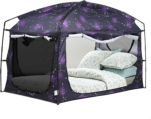 Miniatura 12 de Bed Tent,Portable Privacy Sleeping Bed Canopy,Blackout 90% Drapes for Kids and Adult,Indoor Space Tent with Breathable Large Mesh Windows