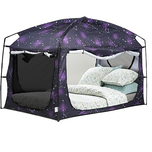 Bed Tent,Portable Privacy Sleeping Bed Canopy,Blackout 90% Drapes for Kids and Adult,Indoor Space Tent with Breathable Large Mesh Windows
