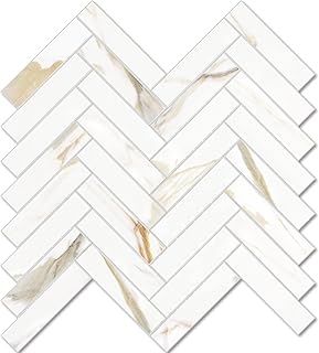 Herringbone Peel and Stick Backsplash Tile - 10 Sheets Calacatta Gold PVC Self Adhesive Tiles Stick on Wall Tile for Kitchen, Bathroom and Fireplace - Buy now