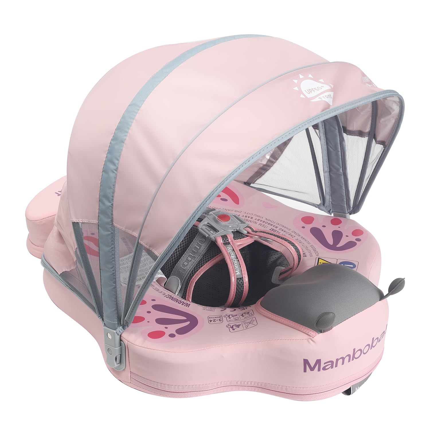 HECCEI Flotador Bebe NO.7 Mambobaby Non Inflable Flotador Piscina con Toldo Cola, Baby Float Ring para Bebe Swim Pool Playa Tina de 3-24 y 3-48 Meses