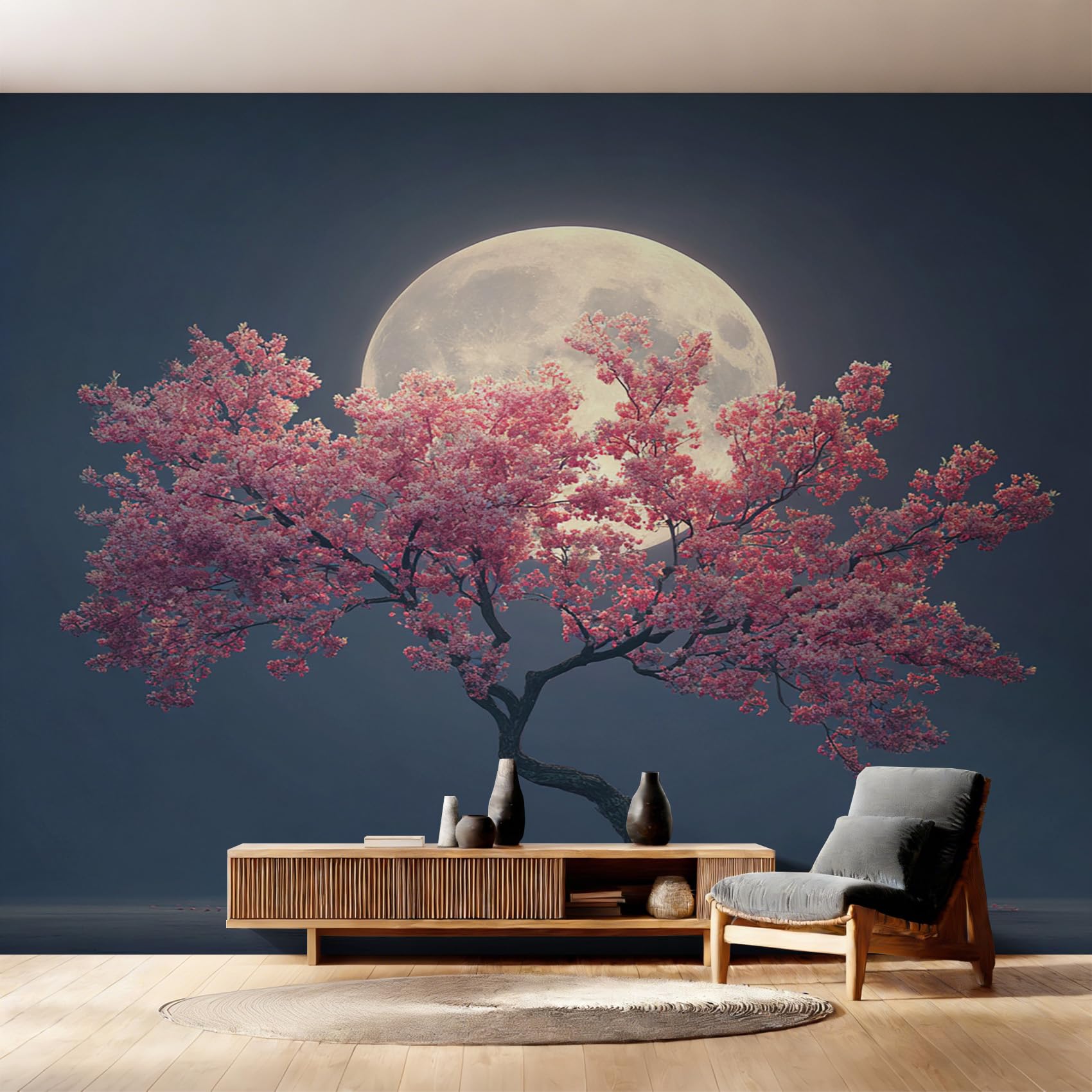 Cherry Blossoms Wallpaper - Asian Oriental Japanese Wall Mural 315x215 cm (W x H), Non-Woven Photo Wallpaper Mural for Bedroom, Living Room, Hallway, Home Decor Y&W60