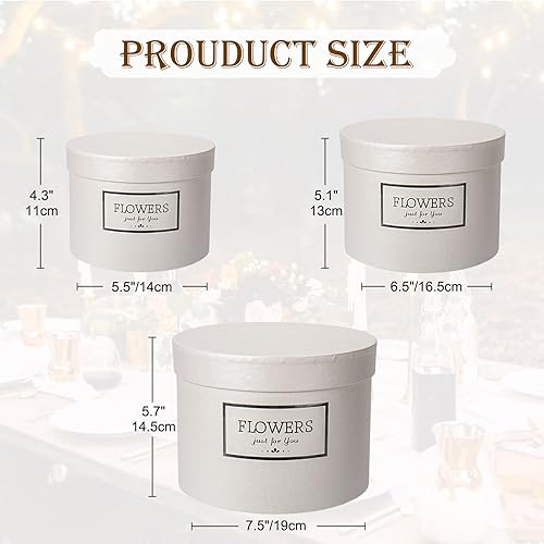 Miniatura 2 de Caja de regalo redonda blanca con tapas, juego de 3 cajas de regalo anidables para regalos, cajas de flores de varios tamaños para arreglos de