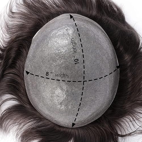 Miniatura 8 de Zakya Toupee - Sistema de cabello humano para hombres de 0.002in, piel fina, densidad media, para hombres, 100% cabello humano europeo, sistema de