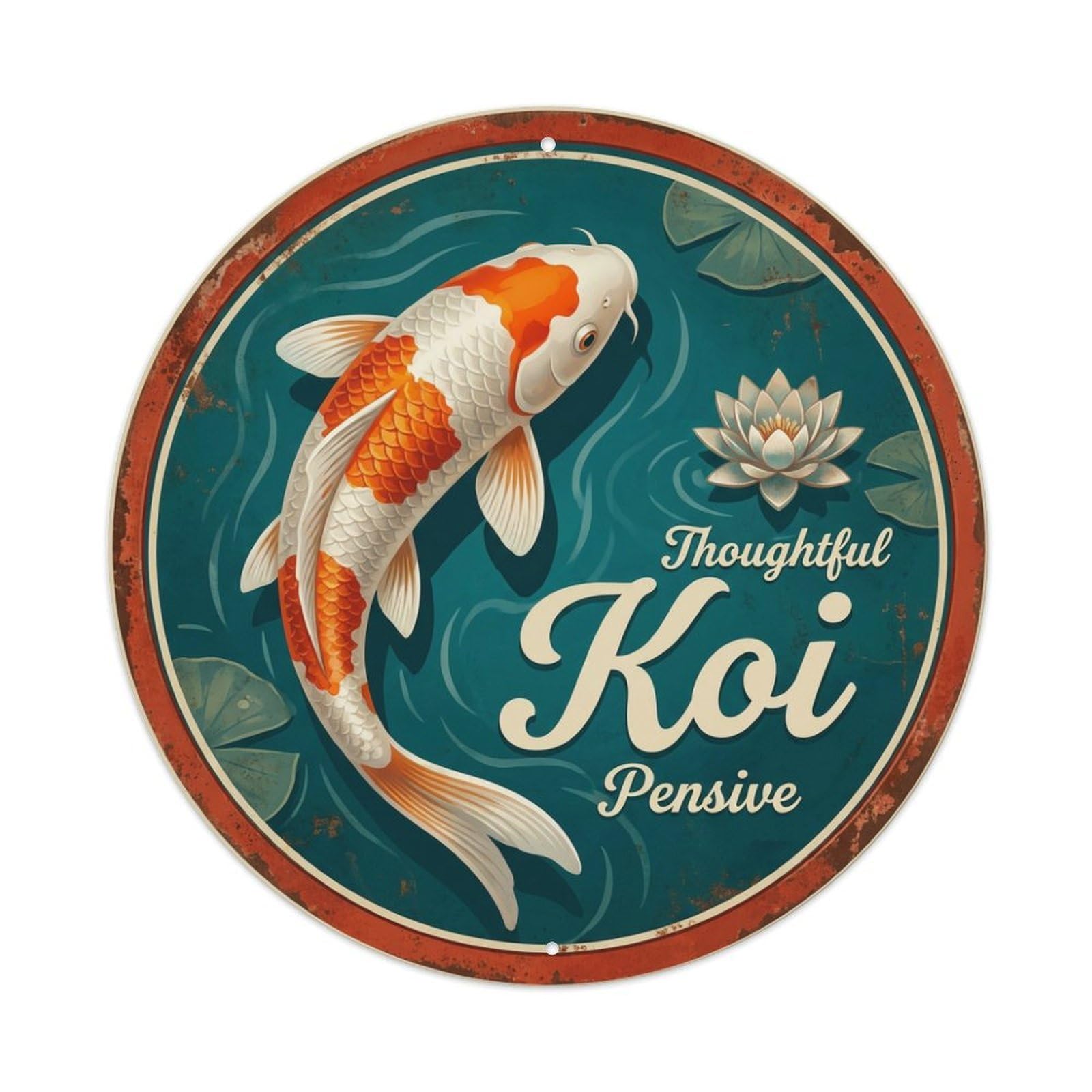 Tgrcjimh Style Metal Tin Sign Koi Fish Pensive Reflective Japan Retro
