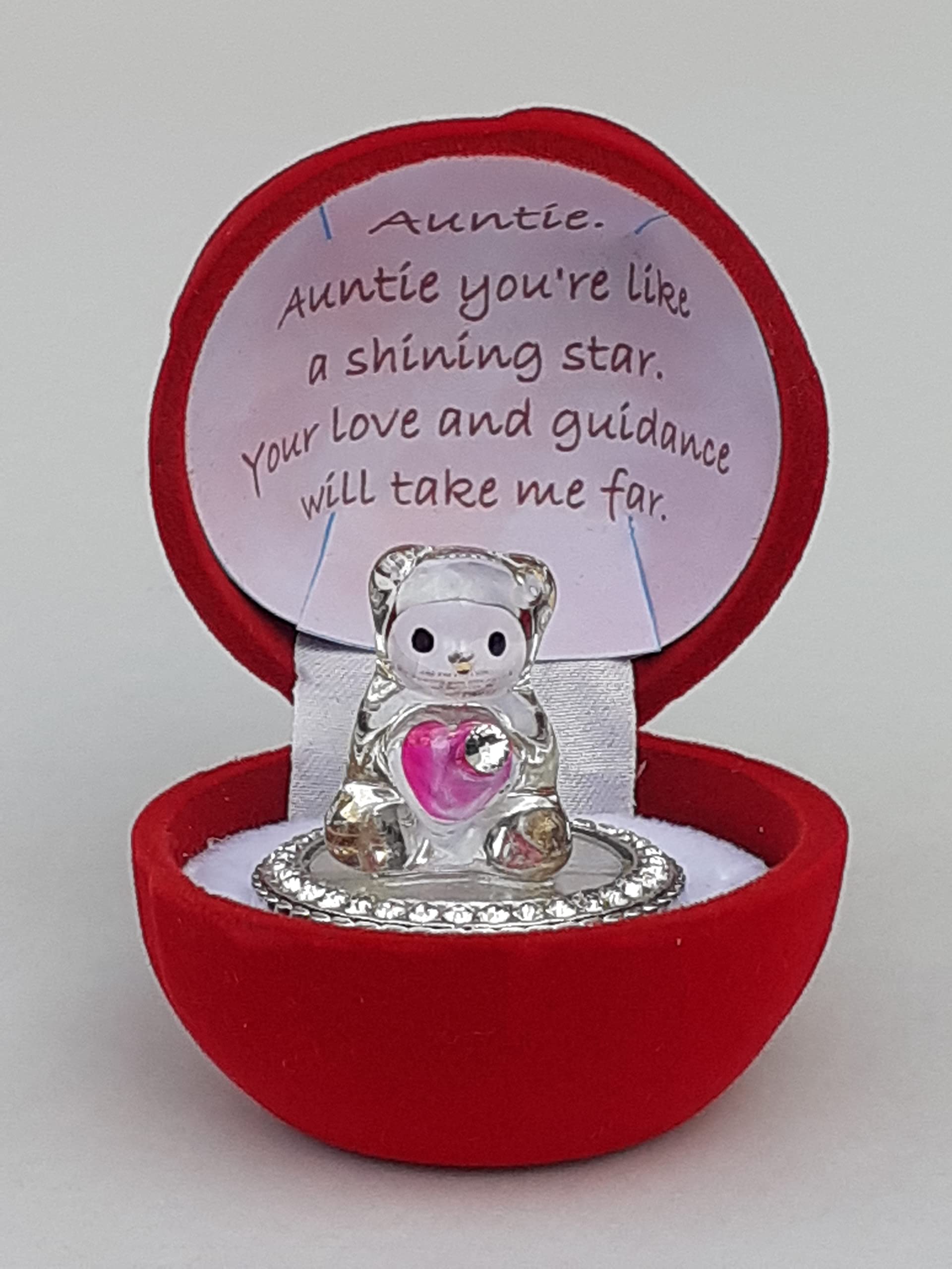 top-of-the-glass AUNTIE Gift Pink Love Heart Teddy Bear Rose Present AUNT Gift Boxed Glass Ornament