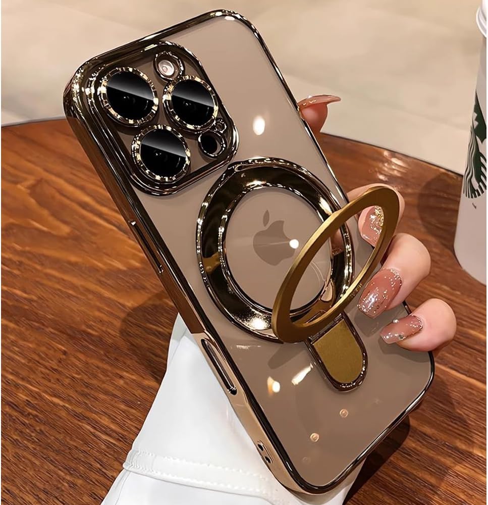 &Eacute;tui magn&eacute;tique pour iPhone 16 Pro Support d'&eacute;tui et support d'anneau Compatible avec l'appareil photo int&eacute;gr&eacute; MagSafe Protecteur d'objectif &Eacute;tui de t&eacute;l&eacute;phone antichoc pour iPhone 16 Pro 6.3 - Or