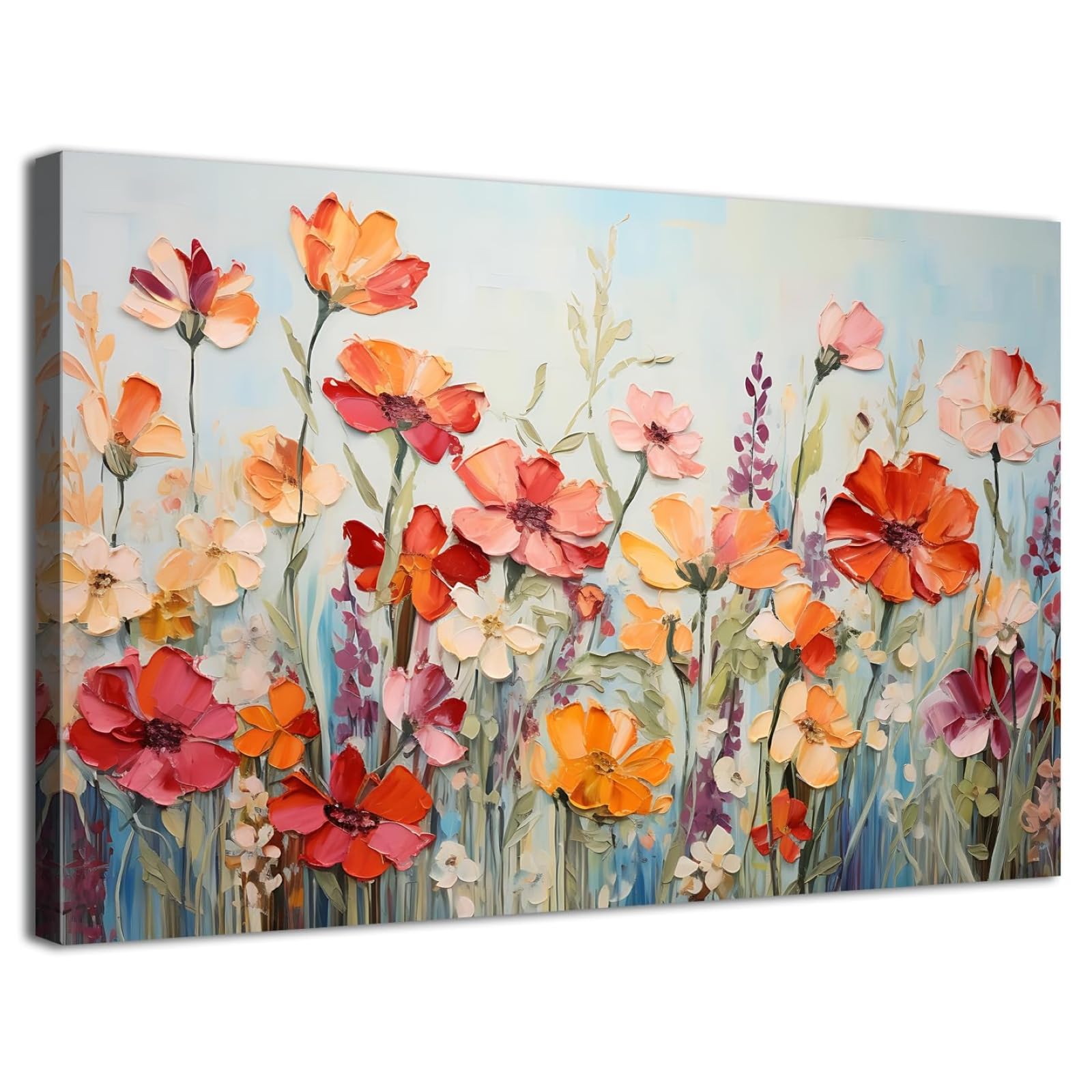 Photo 1 of *** BOX CUTTER DAMAGE ***/Red Daisy Flower Wall Art Abstract Poppy Floral Pictures Wall Decor for Living Room Colorful Wildflower Canvas Poster Nature Botanical Framed Artwork for Bathroom Bedroom Home Decorations 32x48