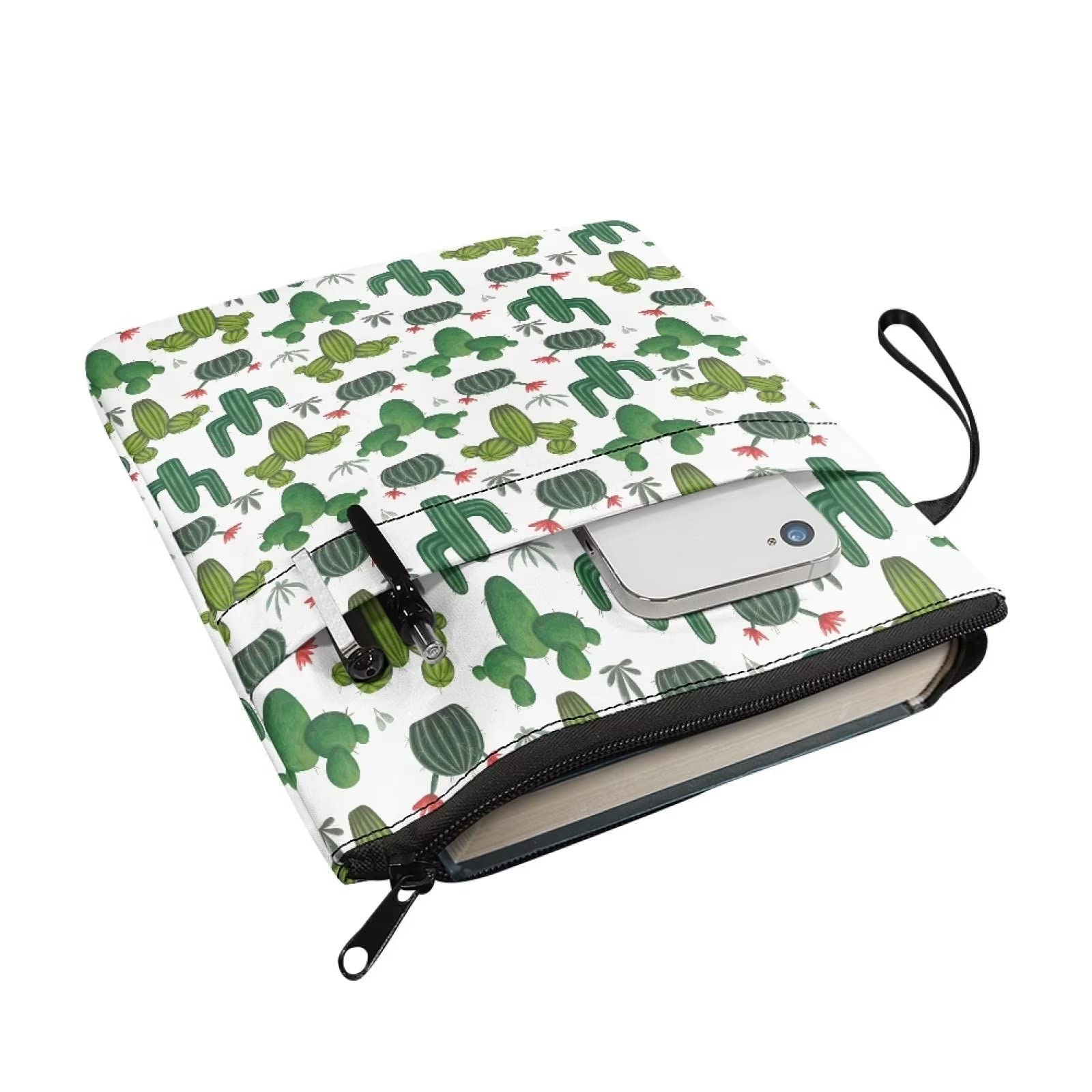 ZIATUBLES Cactus Print Book Sleeve Book Protector, Book Covers for Paperbacks Washable Fabric, Book Sleeves with Zipper - Image 2