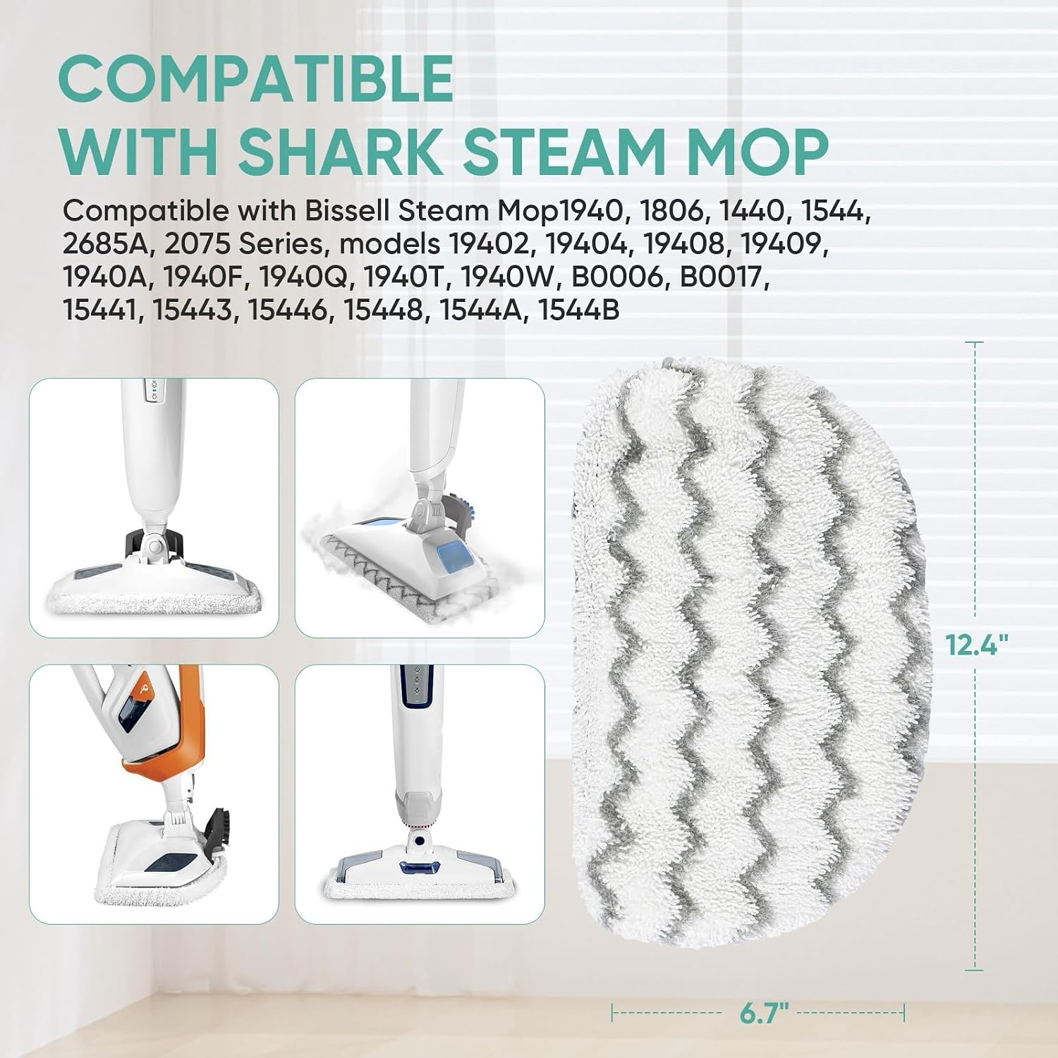 10 Pack 1940 Steam Mop Pads for Bissell PowerFresh Steam Mop 1806 1544 1440 2075A 2685A Series, Model 19402 19404 19408 1940a 1940q 1940t B0006 B0017 Replacement Parts, Microfiber Washable, Reusable