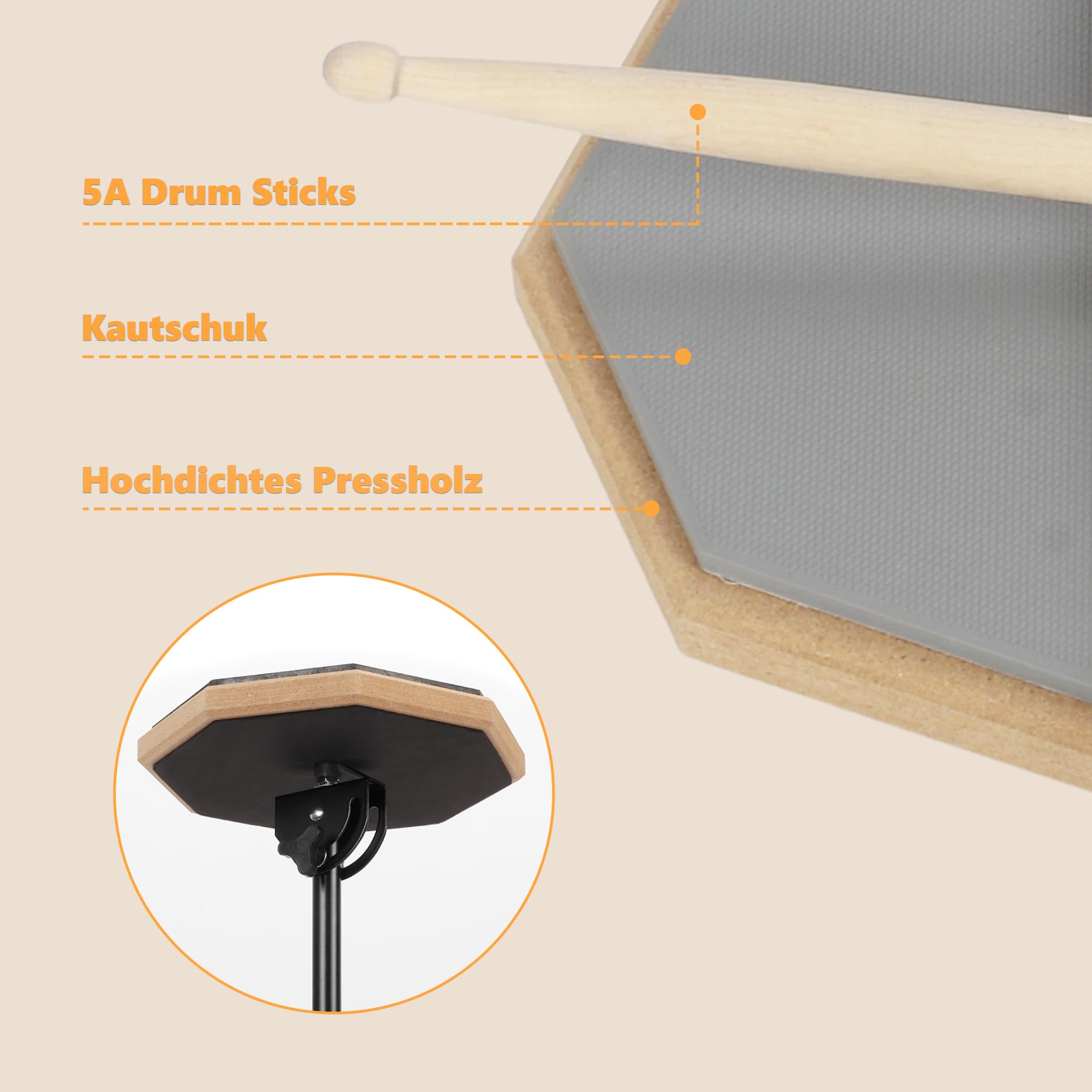 Gummi Drum Practice Pads übungspad kit 55-90cm Verstellbarer Bügel 8 Zoll schlagzeug Übungspad Drum Pad Set Mit Ständer Schlagzeug Sticks Aufbewahrungstasche für Schlagzeugern Anfängern