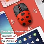 Bluetooth Wireless Mouse,Cute Ladybug Cartoon Mouse Dual Mode(Bluetooth & 2.4G Wireless),Rechargeable Silent Portable Mice with USB Receiver for Notebook, Laptop,PC,Desktop,MacBook,MacOS Gift(Red)