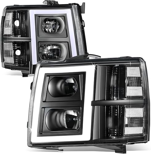 DNA MOTORING HL-HPL-CSIL07-G5-BK-CL1 Par de faros LED DRL compatibles con Silverado 1500 07-14 Silverado 2500 HD 3500 negrotransparente