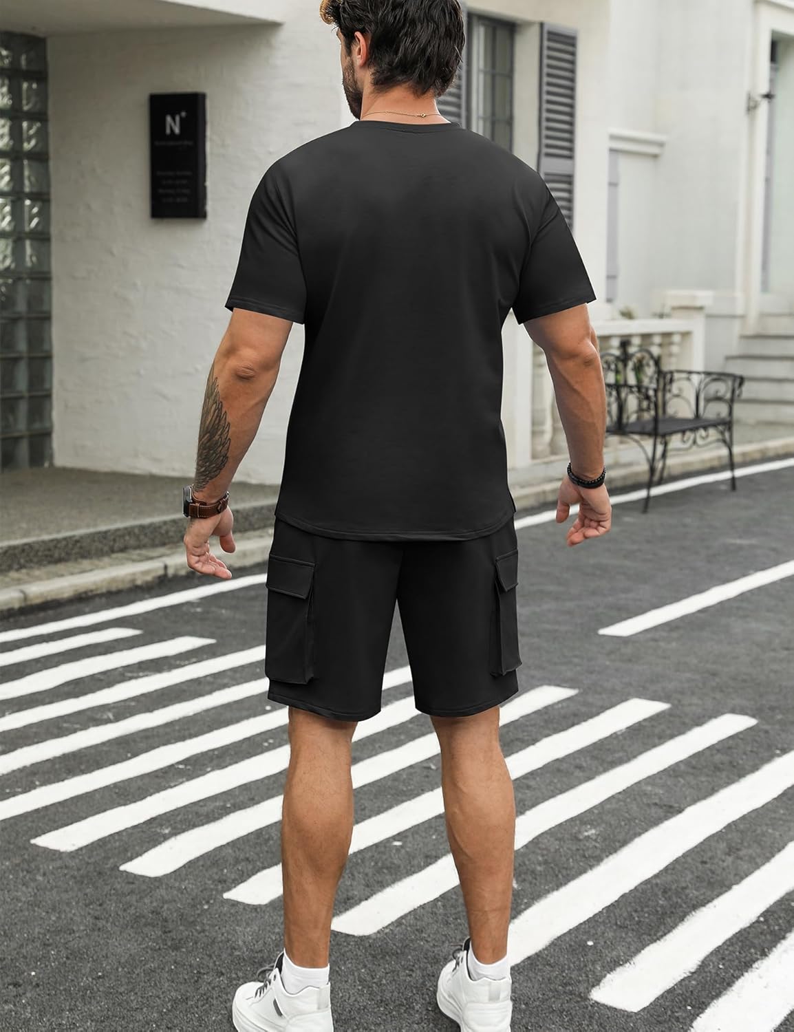 Babioboa Mens Short Sets 2 Piece Outfits Short Sleeve Crewneck Summer T Shirt and Drawstring Casual Track Shorts Set - Image 4