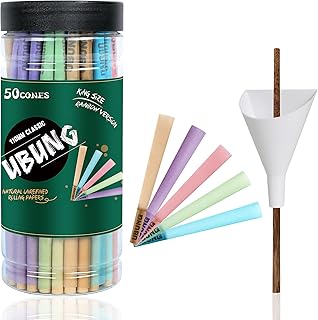 UBUNG CONES | 50 Pack | King Size Rainbow Set Pre Rolled Cones with Tips | 108mm Slow Type Rolling Paper with Cone Loader