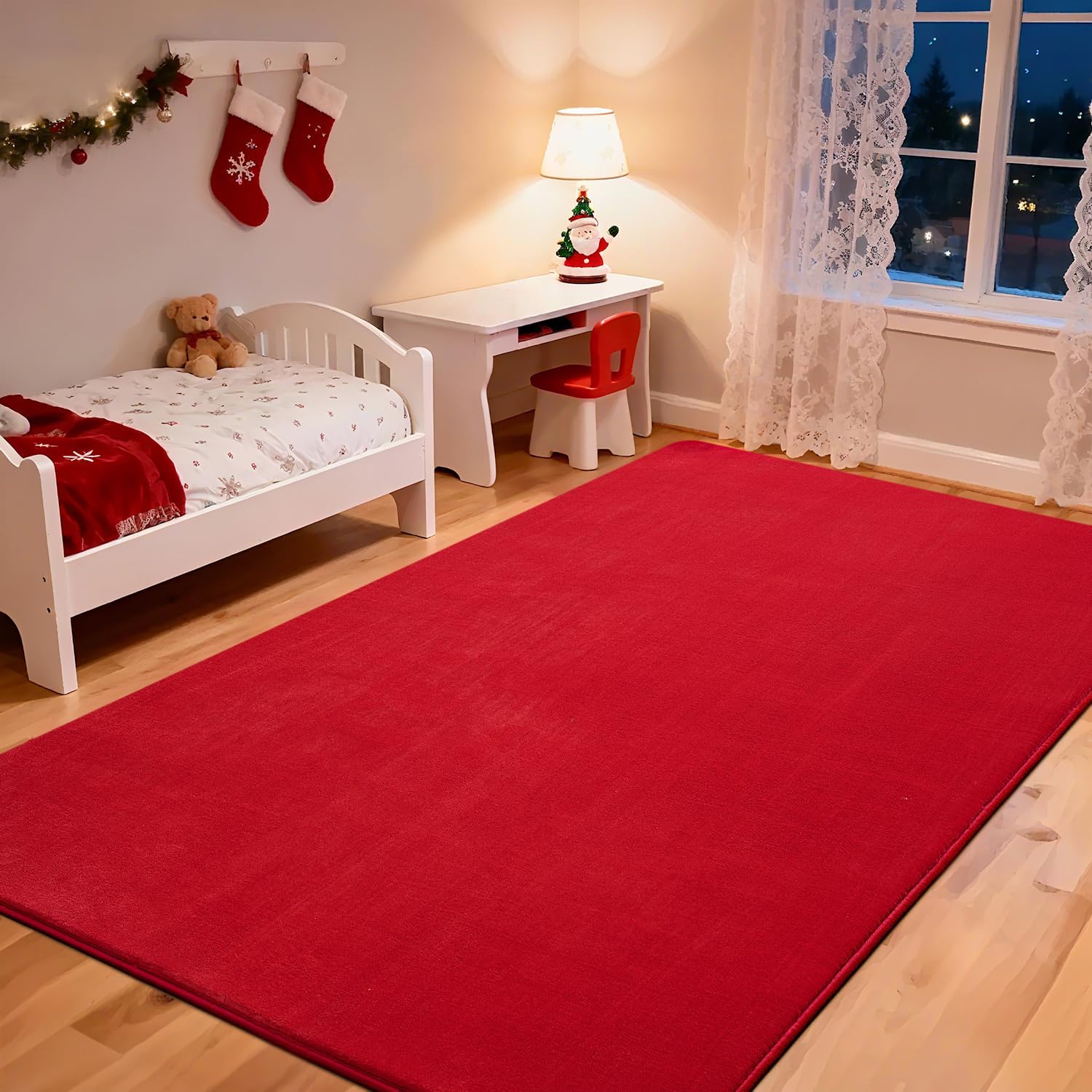 Przemy Washable Area Rug for Bedroom Living Room, 4x6 Feet Red Memory Foam Rug, Super Soft Modern Indoor Carpet for Bedside Kids Room Girls Boys Dorm Nursery Decor