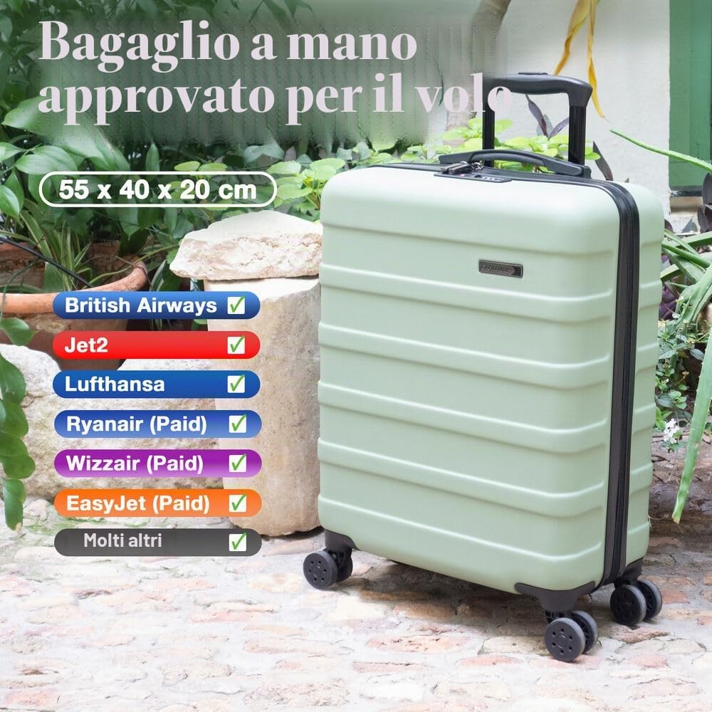 Cabin Max Trolley Bagaglio a Mano 55x40x20, Valigie, Valigia Bagaglio a Mano, Valigia 55x40x20, Leggera, Rigida, con 8 ruote, Serratura a Combinazione, 55 x 40 x 20 cm