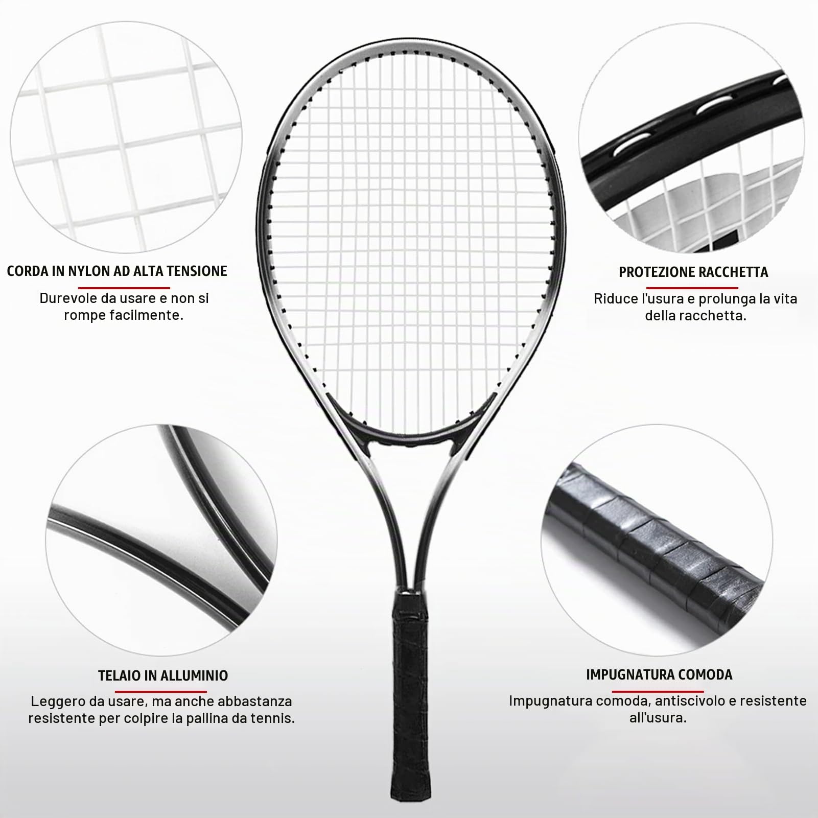 Racchetta da Tennis Per Principianti da 27 Pollici Per Adulti - Set di Racchette Singole Per Adulti Leggere Per Donne E Uomini con Borsa Per Il Trasporto