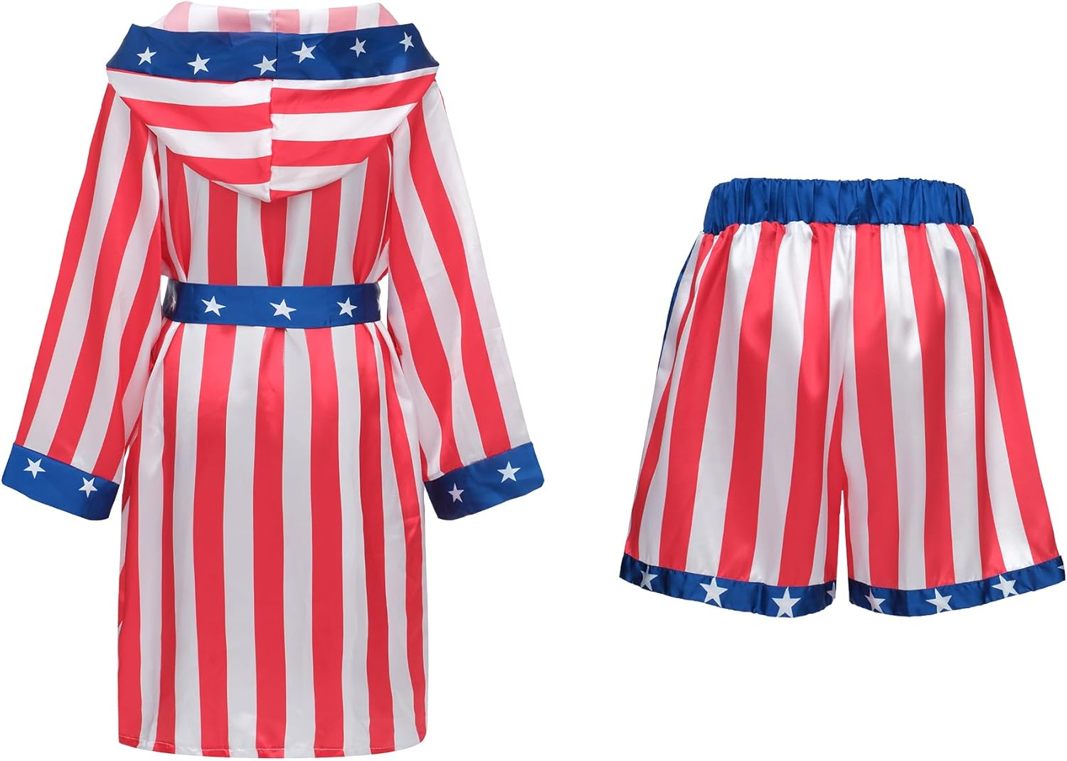 American Flag Boxing Costume Men and Women,Rocky Balboa Costume Adult,Satin Boxer Robe Shorts Belt,Boxing Gloves