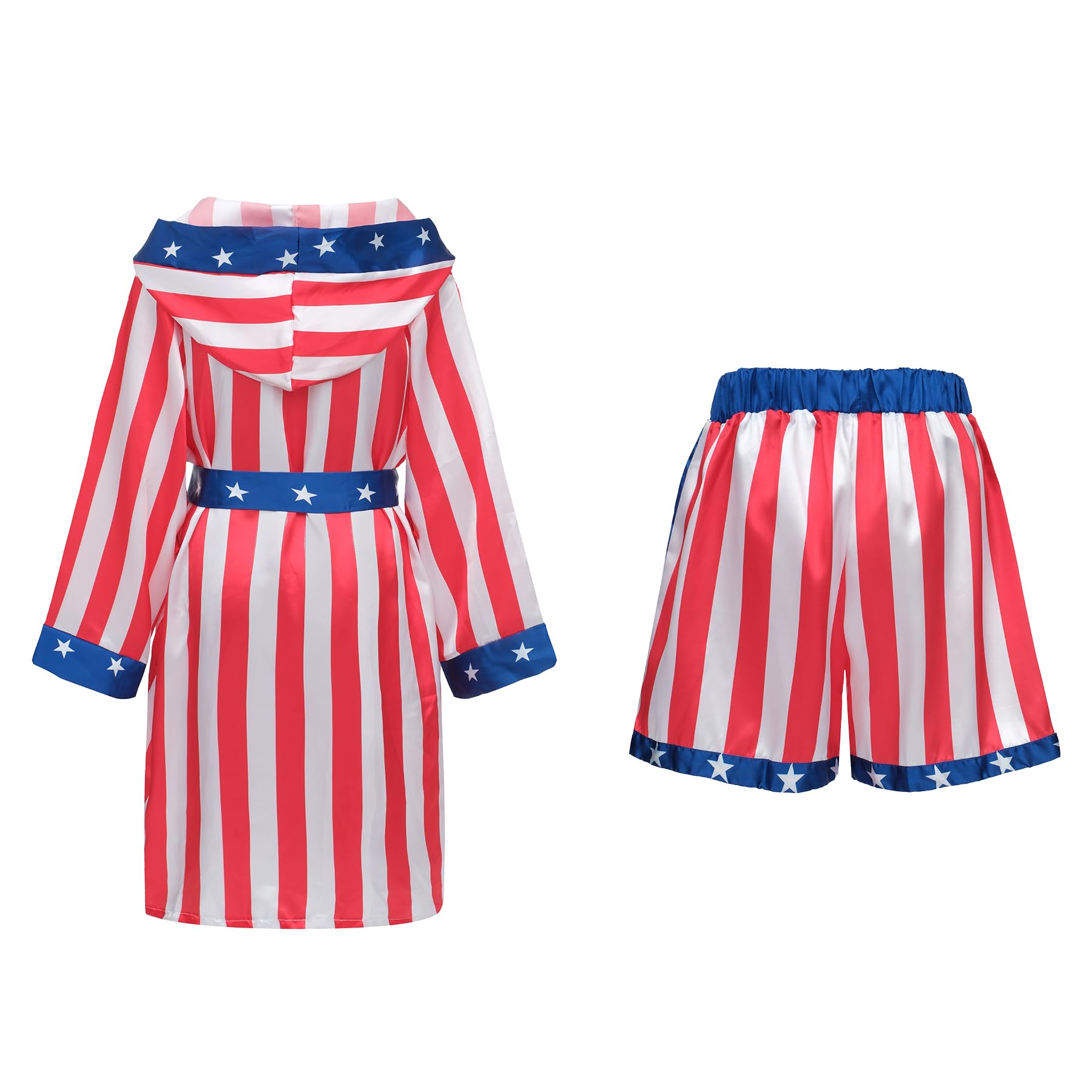 Costume da boxe con bandiera americana, da uomo e donna, Rocky Balboa, costume da adulto, boxer in raso, pantaloncini, cintura, guantoni da boxe