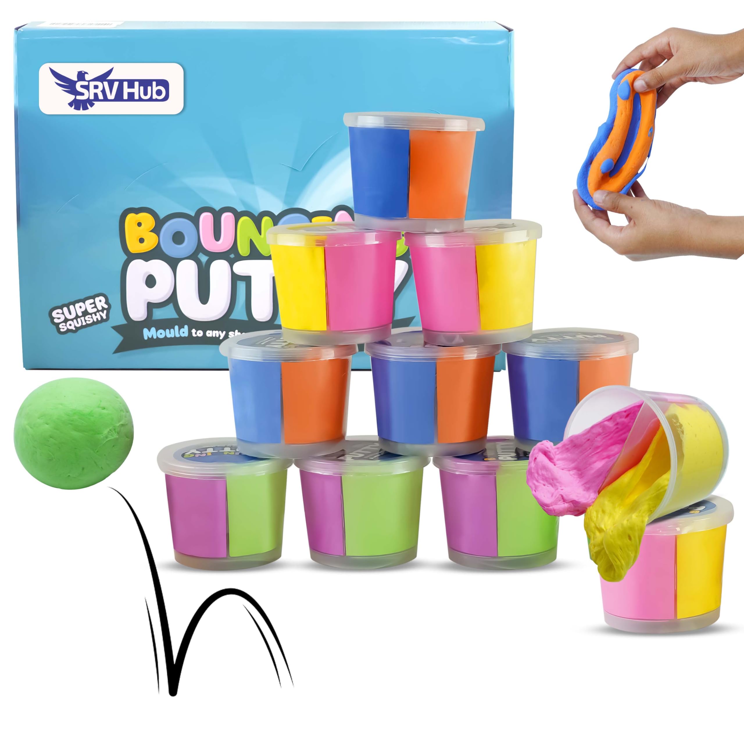 12x Bouncing Putty with Display Box for Kids 2 Toned Colours Container, Summer Fun Novelty, Stocking Stuffer Stress and Anxiety Relief Toys Party Bags Filler for Boys Girls Birthday Gifts — image 1