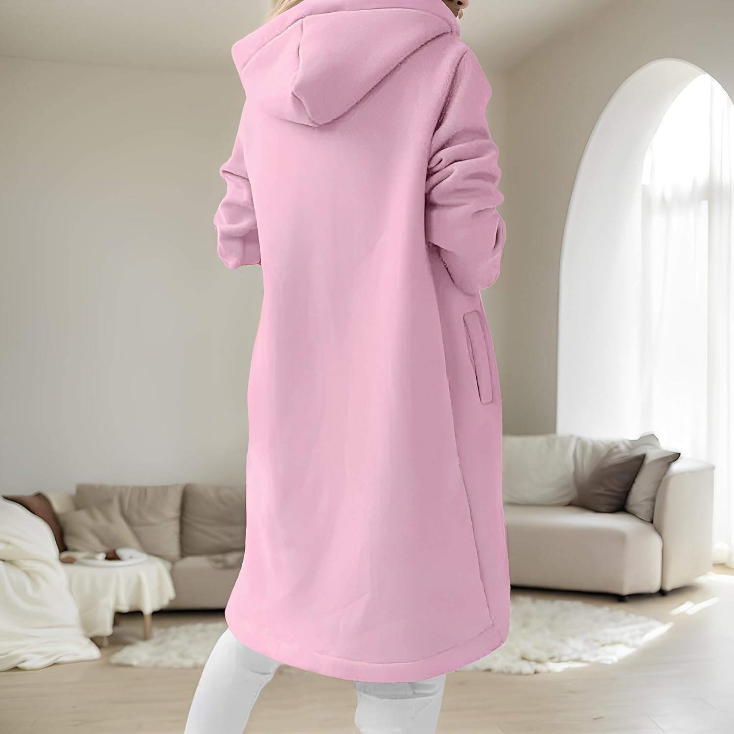 Women's Long Zip Up Oversized Hoodie Casual Loose Tunic Long Sleeve Sweatshirt Open Front Cardigan Jacket with Pockets - Image 4
