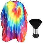 FEBSNOW Barber Cape Waterproof Professional Hair Cutting Cape Neck Duster Brush for Haircut Tie-dye Salon Beard Hairdressing Kits 46.8  56 Inches