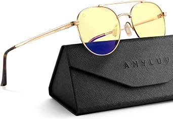 ANYLUV Blue Light Glasses for Men, Circular Frame Single Brow Bridge Design Campus Style Glasses Anti Eyestrain for Screen