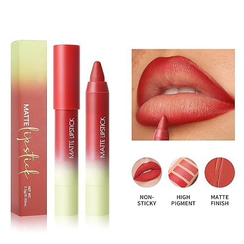 Miniatura 7 de Lápiz labial de lápiz labial 2 en 1, a prueba de manchas, impermeable, de larga duración, terciopelo mate, cremoso, alto pigmento, cobertura