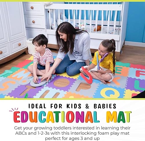 Miniatura 6 de KOOTOYS Tapete de juego de espuma EVA alfabética y numérica, 36 piezas de 12.5 x 12.5 pulgadas, tapetes de juego para bebés, tapete de aprendizaje