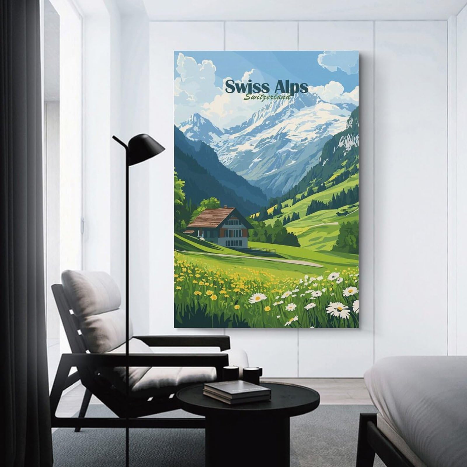 Junmoney Unframe-Style-4 Hanging Wall Art Swiss Alps Landscape, 24X36inch(60X90cm), For Entryway, Lounge Links Or Small Walls, A Neat Decor Update For Hallways